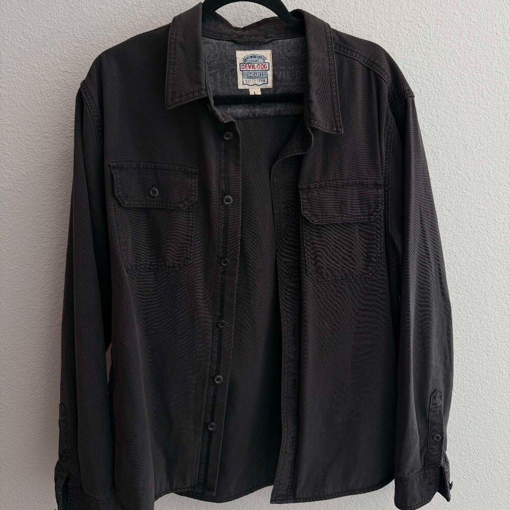 Devil-Dog Dungarees Men's Black Button Up Size Large